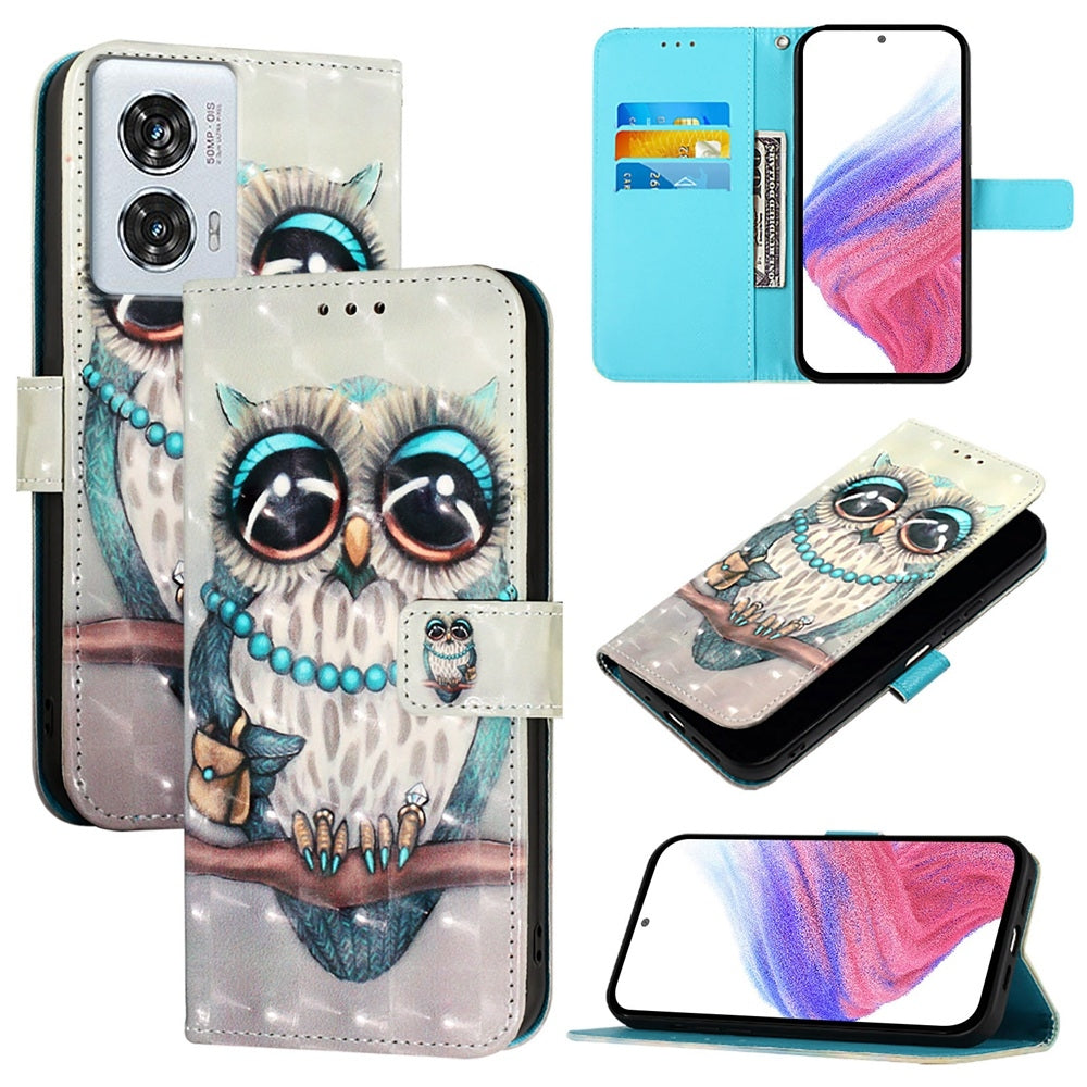 Motorola Edge 50 Fusion Leather Flip Phone Case with 3D Painted Design, Card Holder, Wallet & Stand Function - Durable Protection & Easy Access