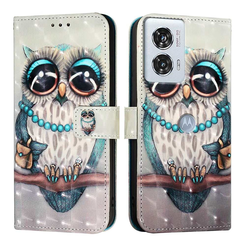 Motorola Edge 50 Fusion Leather Flip Phone Case with 3D Painted Design, Card Holder, Wallet & Stand Function - Durable Protection & Easy Access