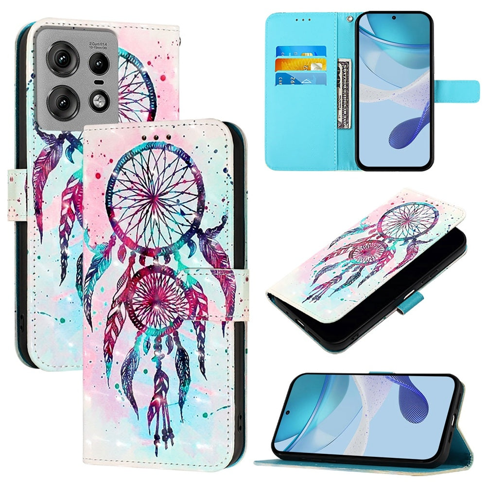 Motorola Edge 50 Pro Leather Flip Phone Case with 3D Painted Design, Card Holder, Wallet & Stand Function - Durable Protection & Easy Access