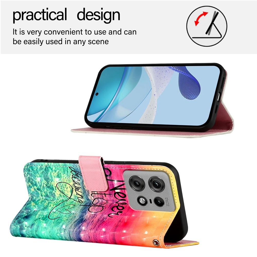 Motorola Edge 50 Pro Leather Flip Phone Case with 3D Painted Design, Card Holder, Wallet & Stand Function - Durable Protection & Easy Access
