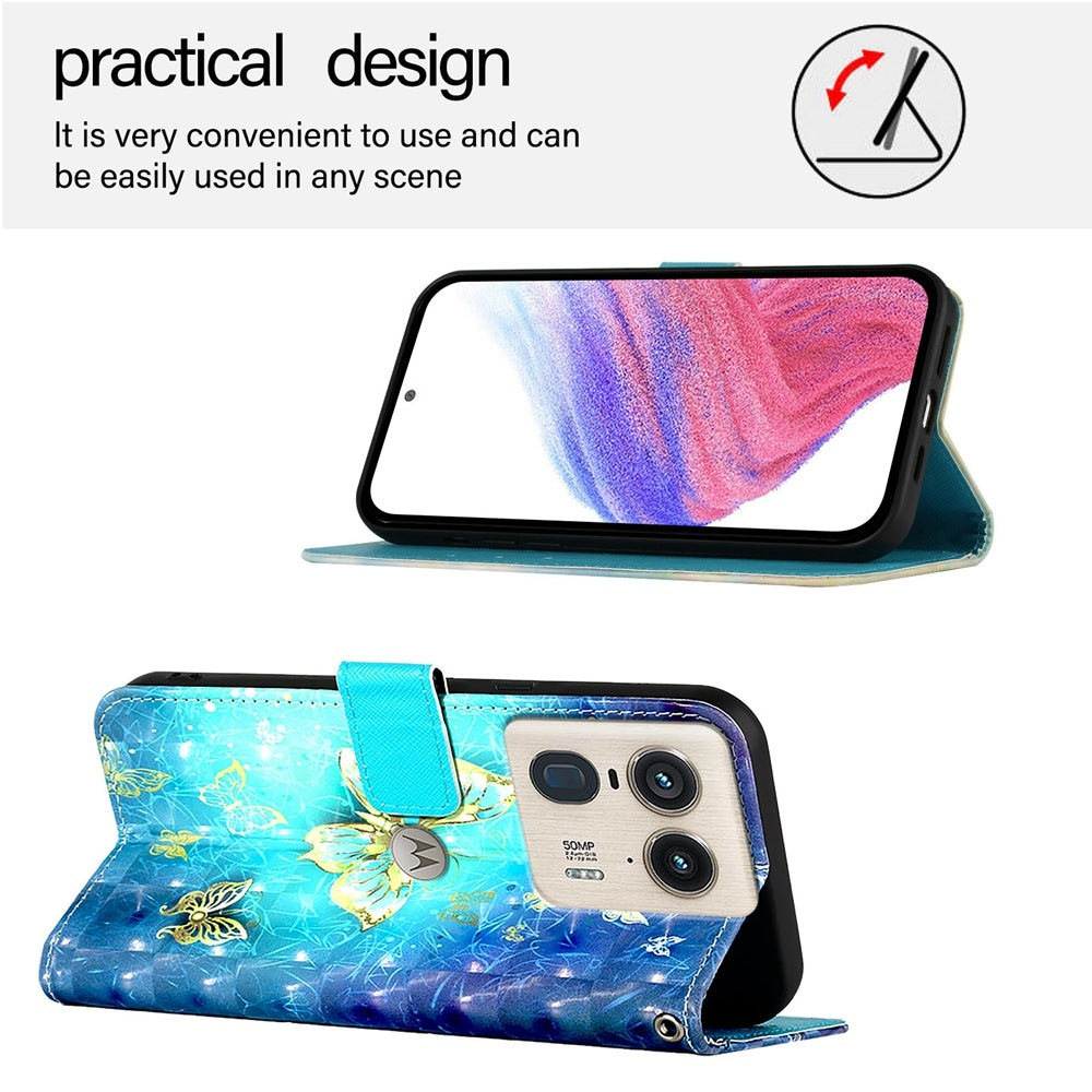 Motorola Edge 50 Ultra Leather Flip Phone Case with 3D Painted Design, Card Holder, Wallet & Stand Function - Durable Protection & Easy Access