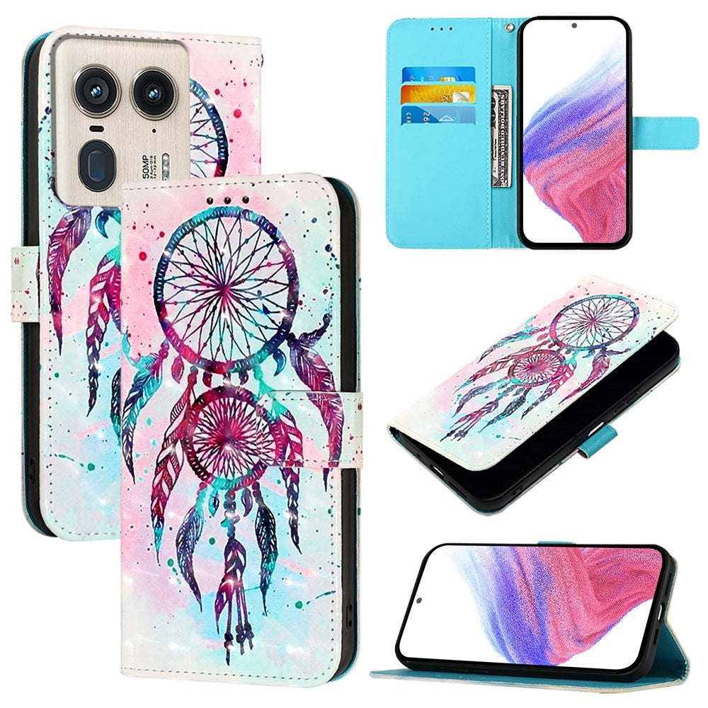 Motorola Edge 50 Ultra Leather Flip Phone Case with 3D Painted Design, Card Holder, Wallet & Stand Function - Durable Protection & Easy Access
