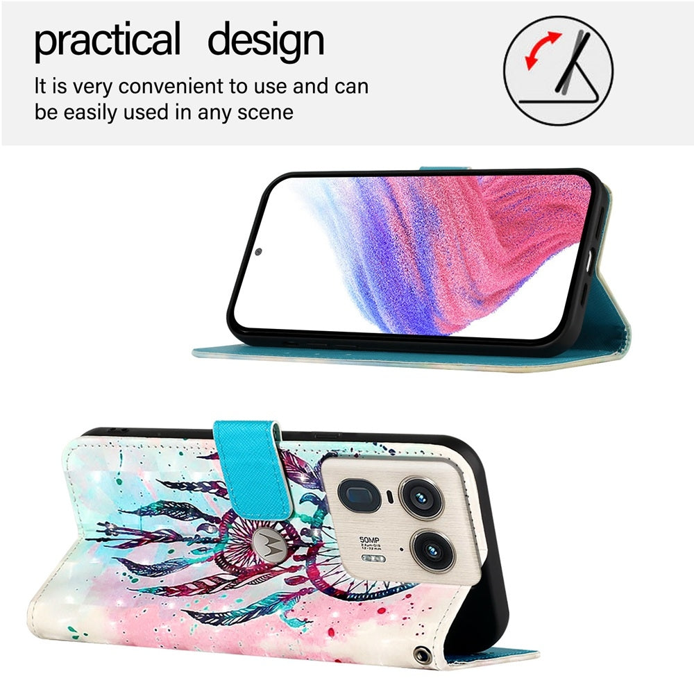 Motorola Edge 50 Ultra Leather Flip Phone Case with 3D Painted Design, Card Holder, Wallet & Stand Function - Durable Protection & Easy Access