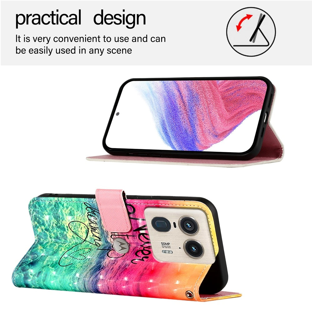 Motorola Edge 50 Ultra Leather Flip Phone Case with 3D Painted Design, Card Holder, Wallet & Stand Function - Durable Protection & Easy Access