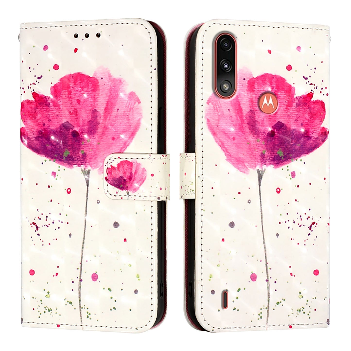 Motorola Moto E7 Power Leather Flip Phone Case with 3D Painted Design, Card Holder, Wallet & Stand Function - Durable Protection & Easy Access