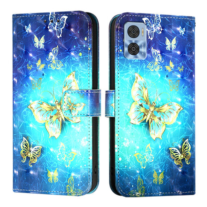 Motorola Moto E22i Leather Flip Phone Case with 3D Painted Design, Card Holder, Wallet & Stand Function - Durable Protection & Easy Access