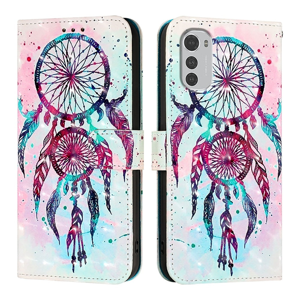Motorola Moto E32 Global Leather Flip Phone Case with 3D Painted Design, Card Holder, Wallet & Stand Function - Durable Protection & Easy Access