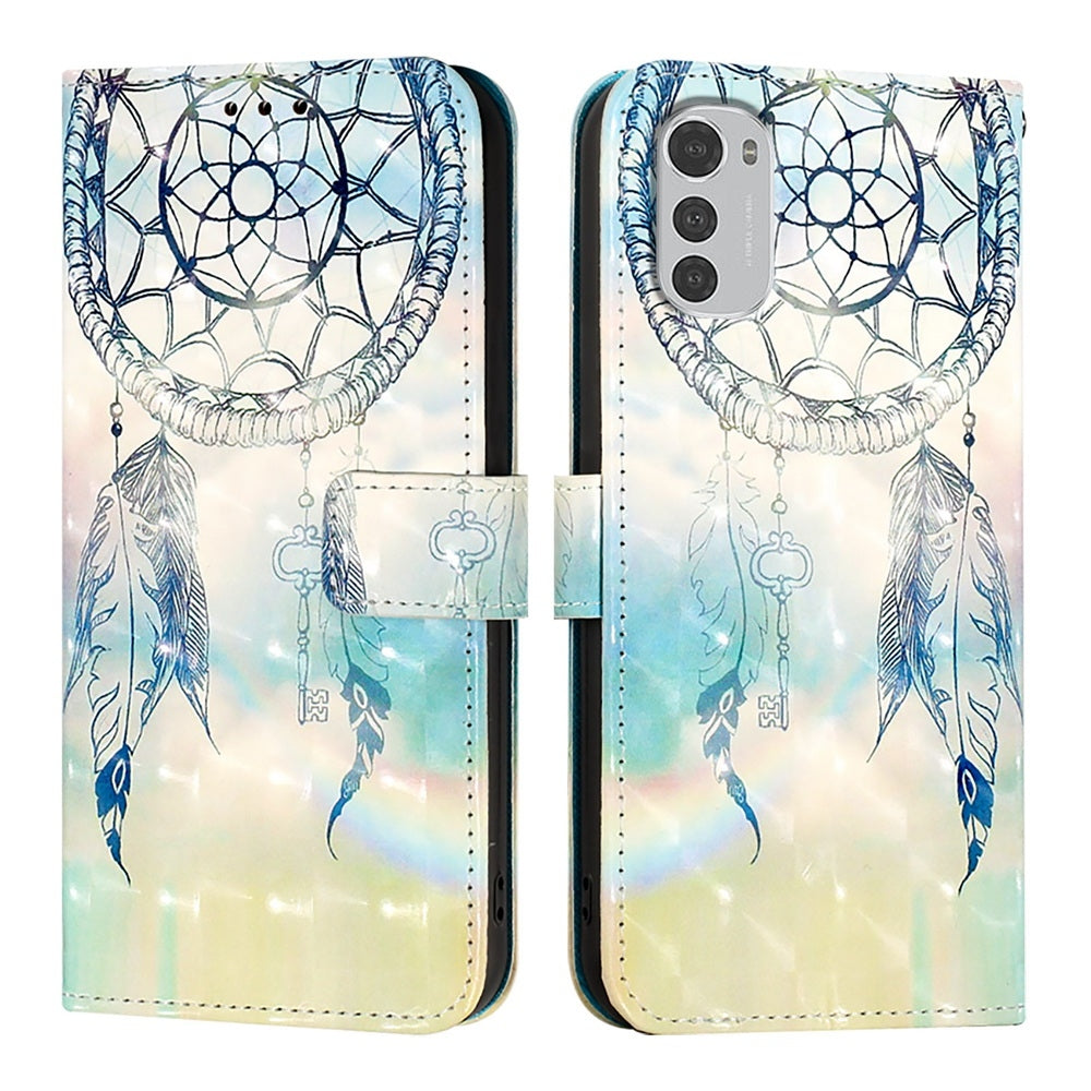 Motorola Moto E32 Global Leather Flip Phone Case with 3D Painted Design, Card Holder, Wallet & Stand Function - Durable Protection & Easy Access