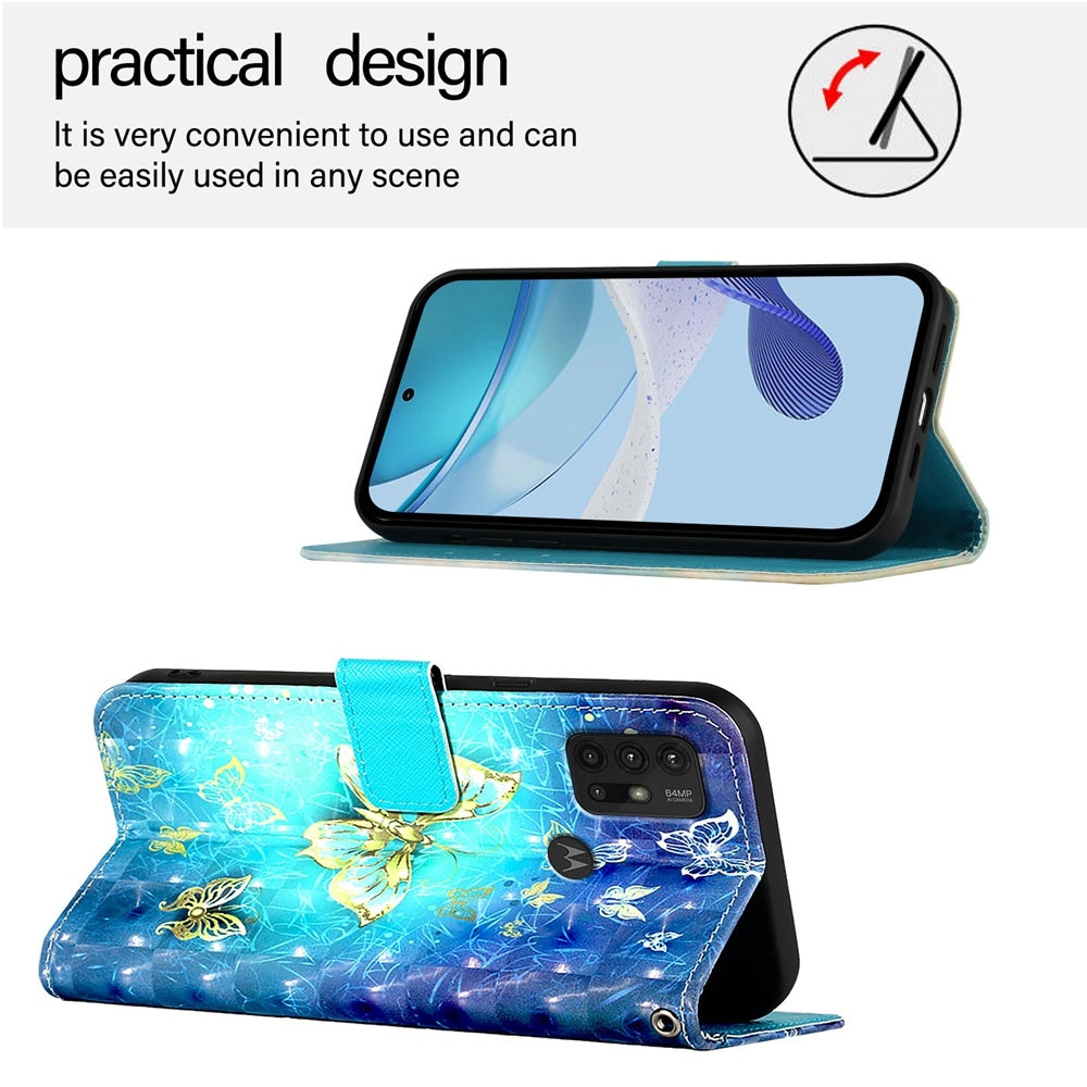 Motorola Moto G30 Leather Flip Phone Case with 3D Painted Design, Card Holder, Wallet & Stand Function - Durable Protection & Easy Access