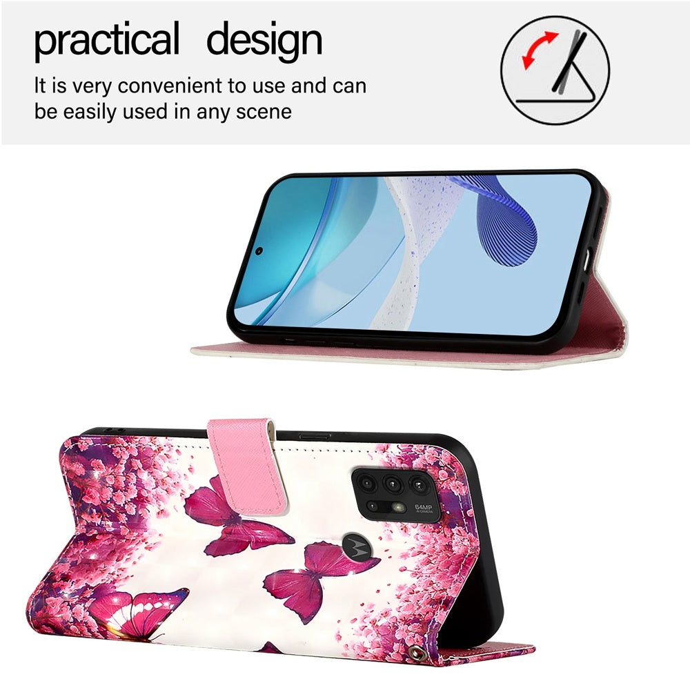 Motorola Moto G30 Leather Flip Phone Case with 3D Painted Design, Card Holder, Wallet & Stand Function - Durable Protection & Easy Access