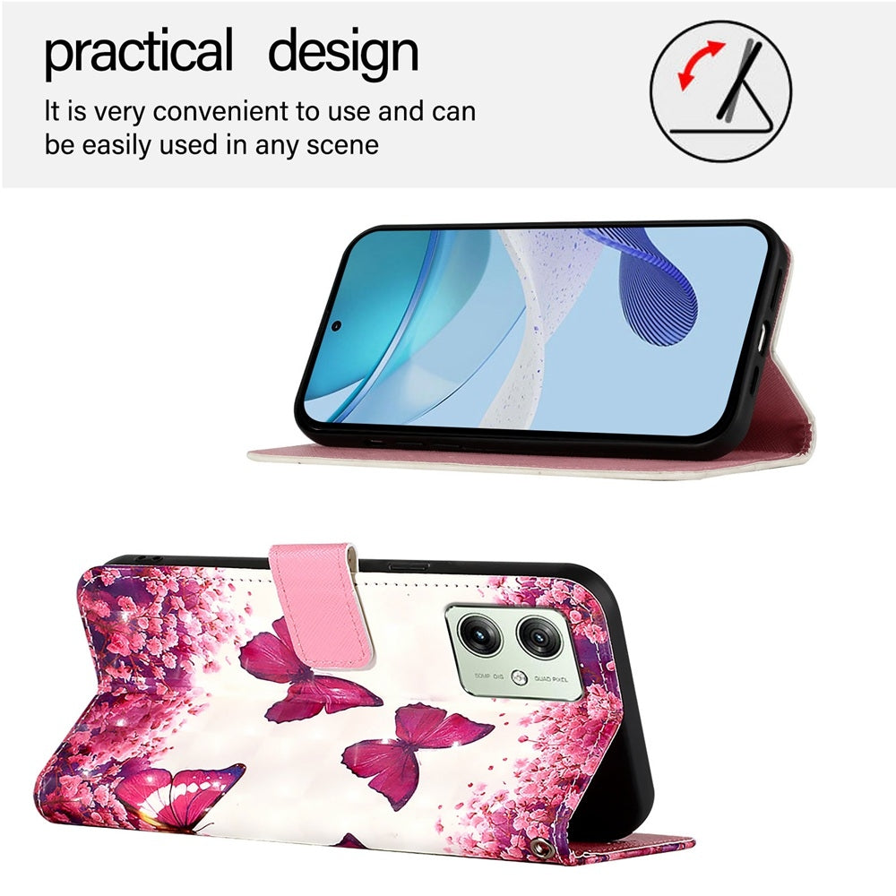Motorola Moto G54 Power Leather Flip Phone Case with 3D Painted Design, Card Holder, Wallet & Stand Function - Durable Protection & Easy Access