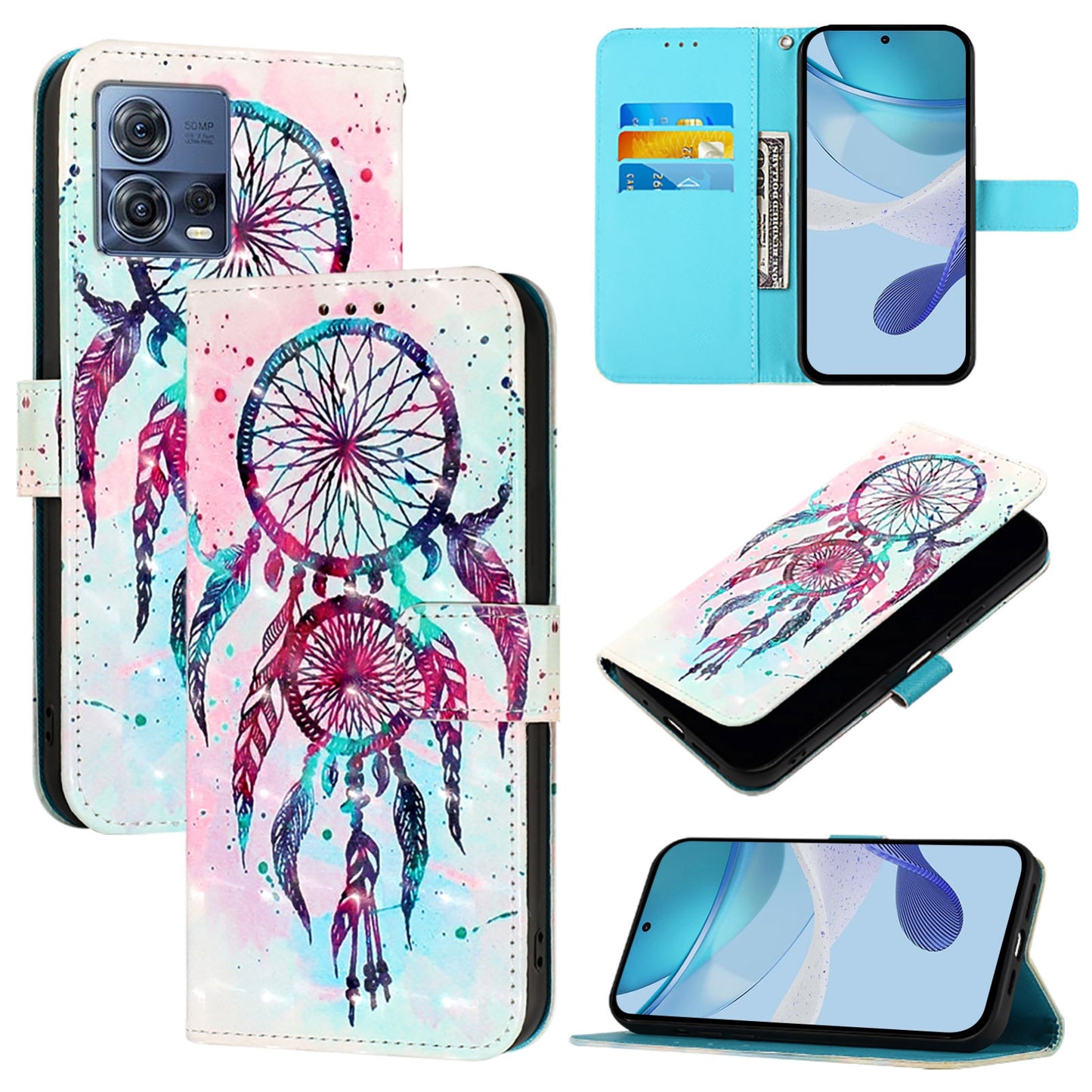 Motorola Moto G72 Leather Flip Phone Case with 3D Painted Design, Card Holder, Wallet & Stand Function - Durable Protection & Easy Access