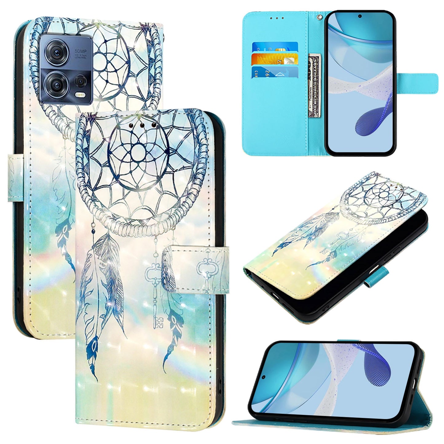 Motorola Moto G72 Leather Flip Phone Case with 3D Painted Design, Card Holder, Wallet & Stand Function - Durable Protection & Easy Access
