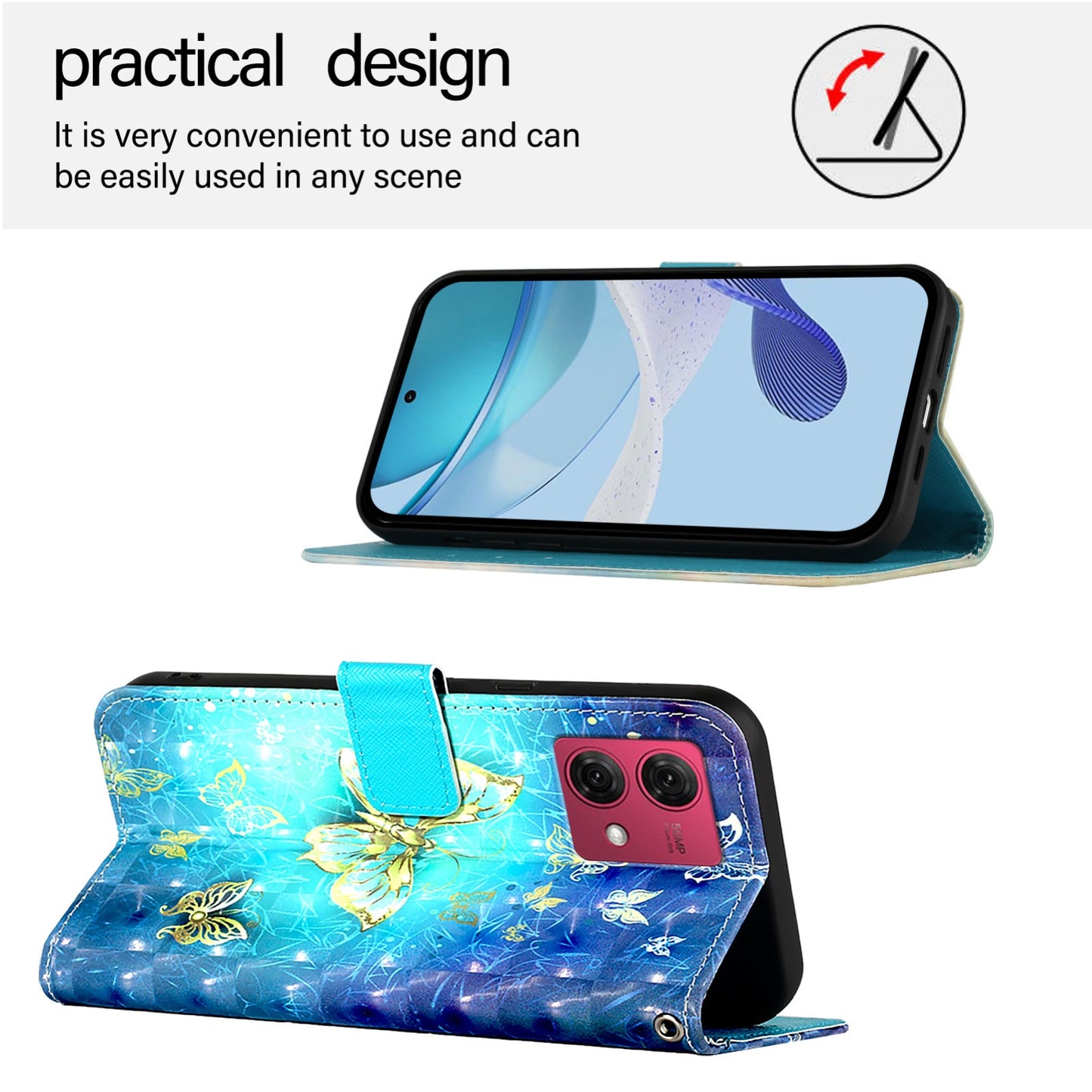 Motorola Moto G84 Leather Flip Phone Case with 3D Painted Design, Card Holder, Wallet & Stand Function - Durable Protection & Easy Access