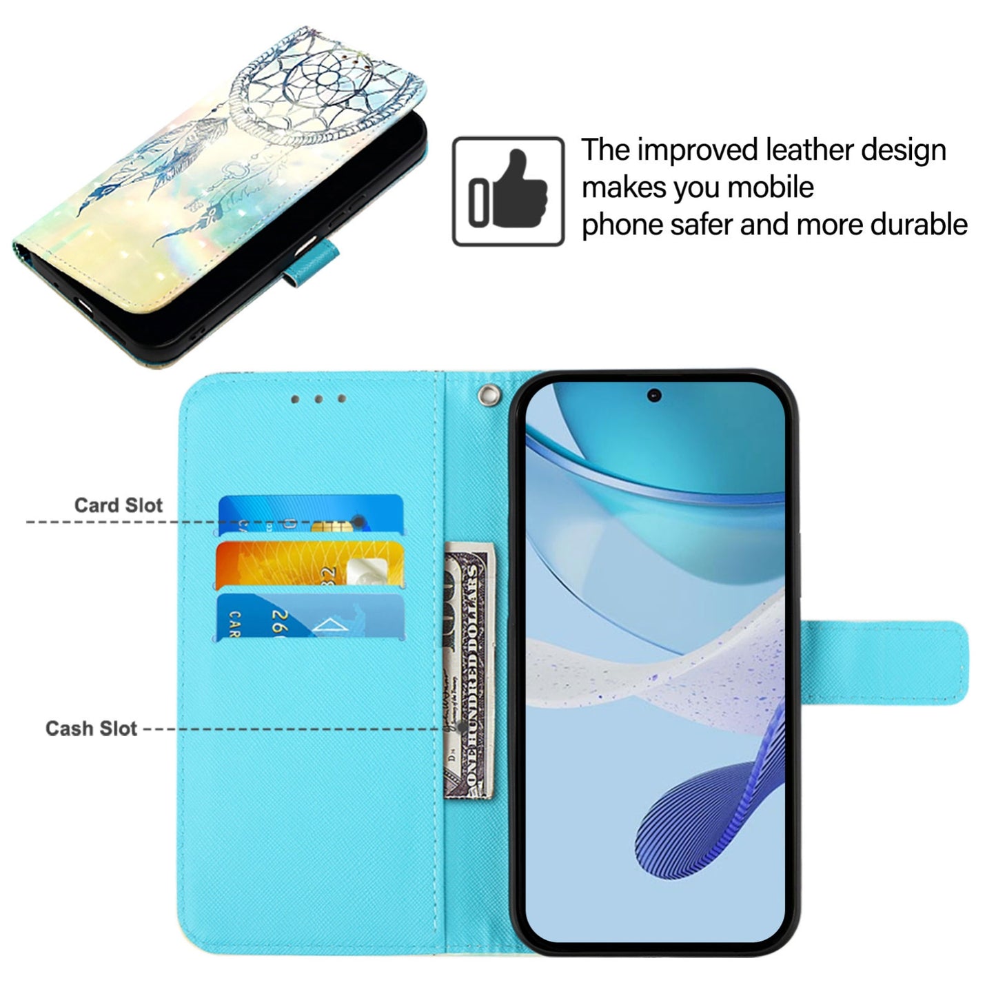 Motorola Moto G84 Leather Flip Phone Case with 3D Painted Design, Card Holder, Wallet & Stand Function - Durable Protection & Easy Access
