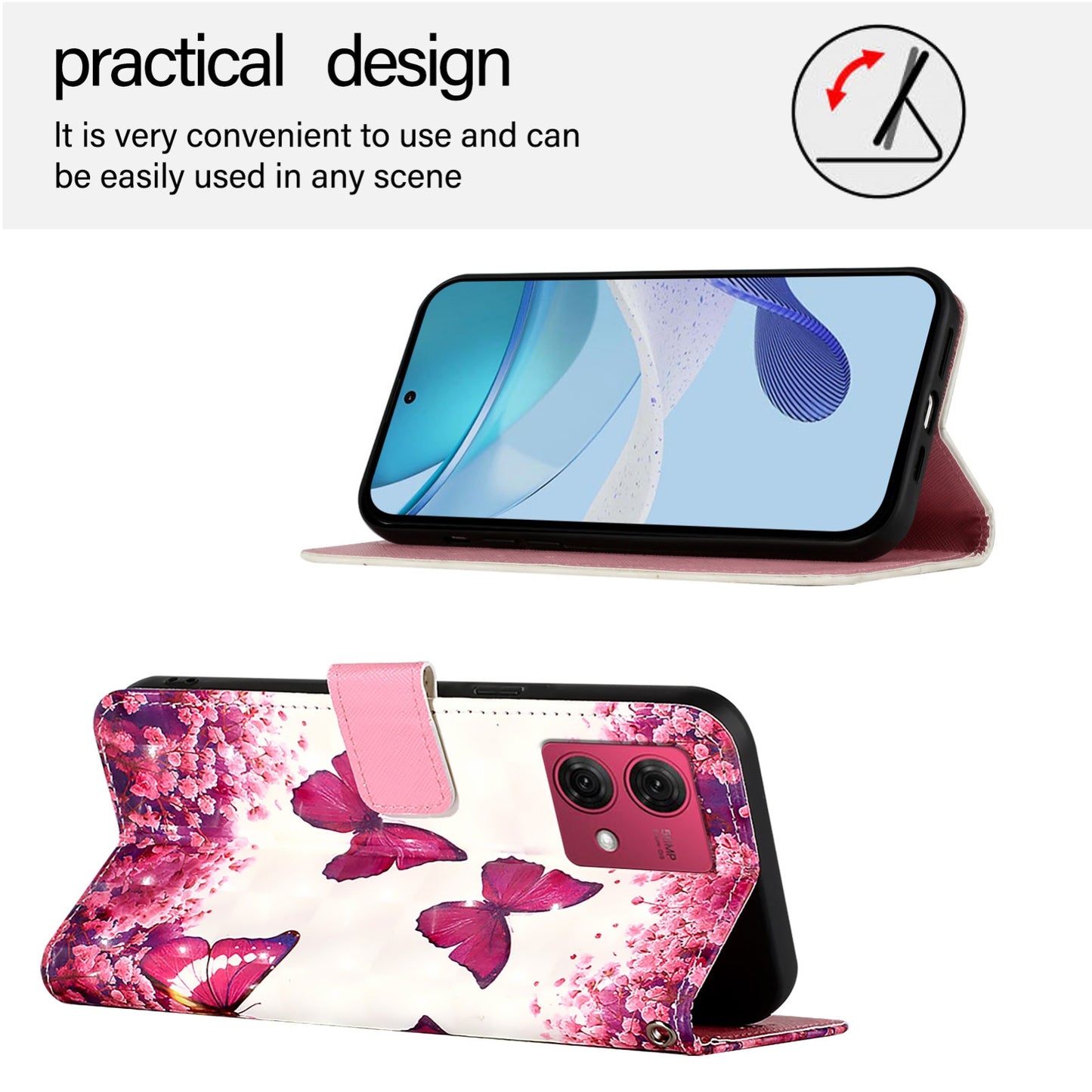 Motorola Moto G84 Leather Flip Phone Case with 3D Painted Design, Card Holder, Wallet & Stand Function - Durable Protection & Easy Access