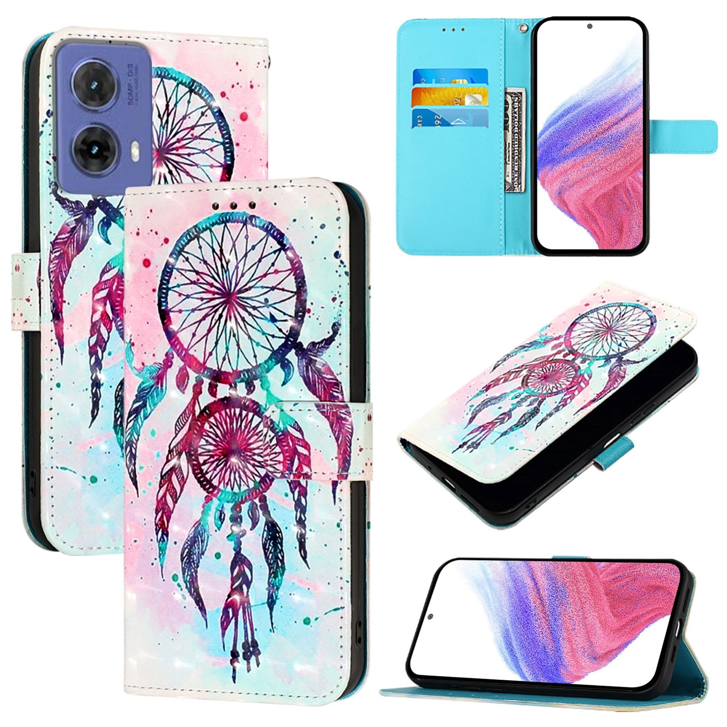 Motorola Moto G85 Leather Flip Phone Case with 3D Painted Design, Card Holder, Wallet & Stand Function - Durable Protection & Easy Access