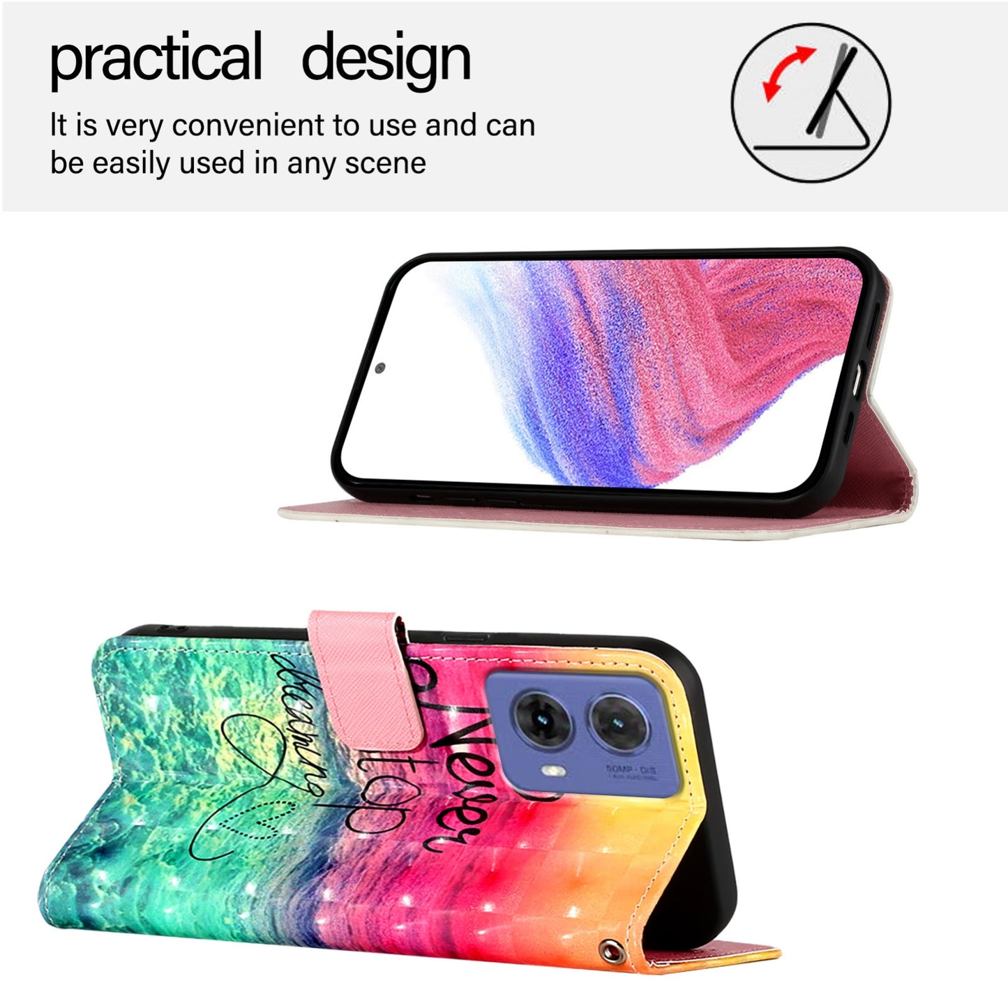 Motorola Moto G85 Leather Flip Phone Case with 3D Painted Design, Card Holder, Wallet & Stand Function - Durable Protection & Easy Access