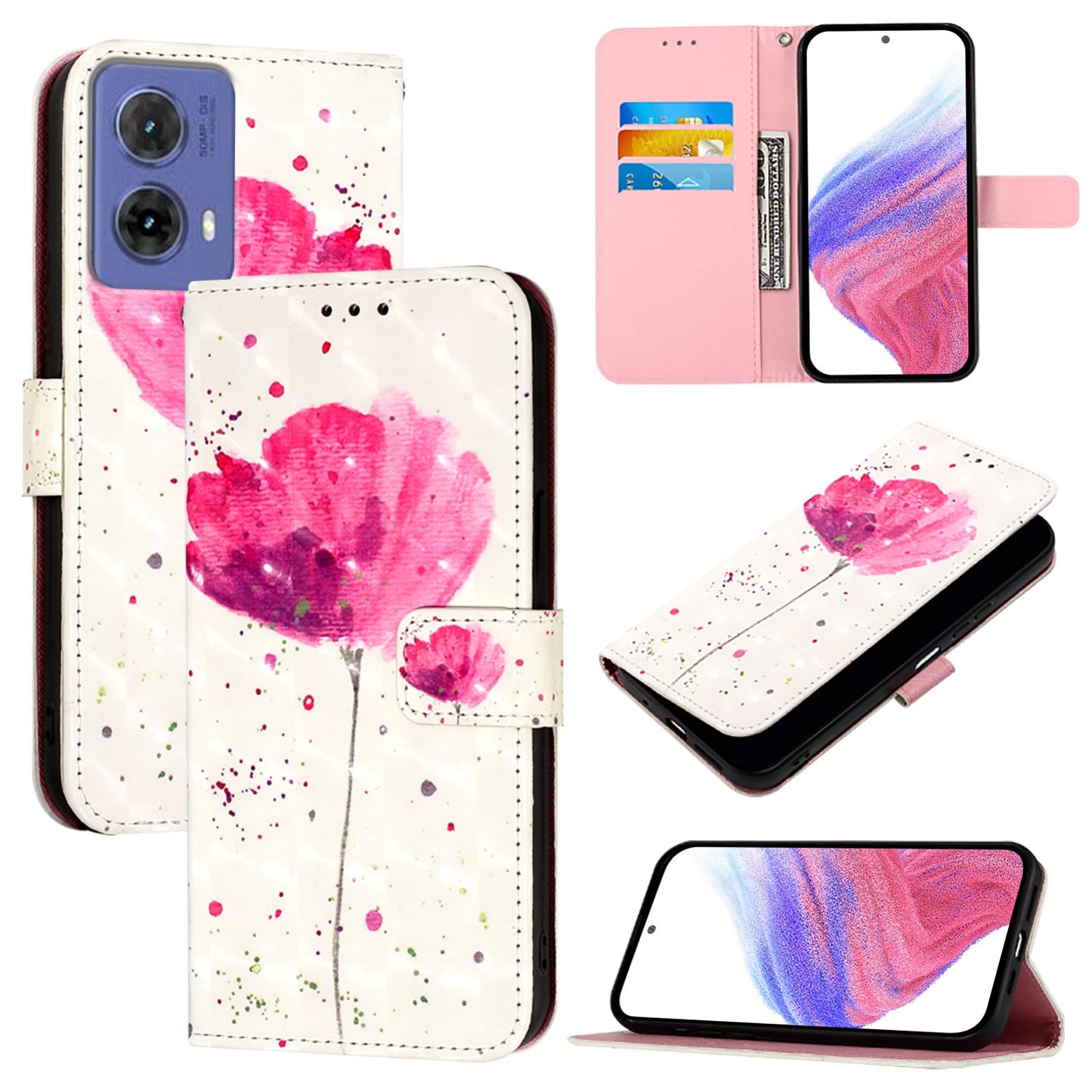 Motorola Moto G85 Leather Flip Phone Case with 3D Painted Design, Card Holder, Wallet & Stand Function - Durable Protection & Easy Access