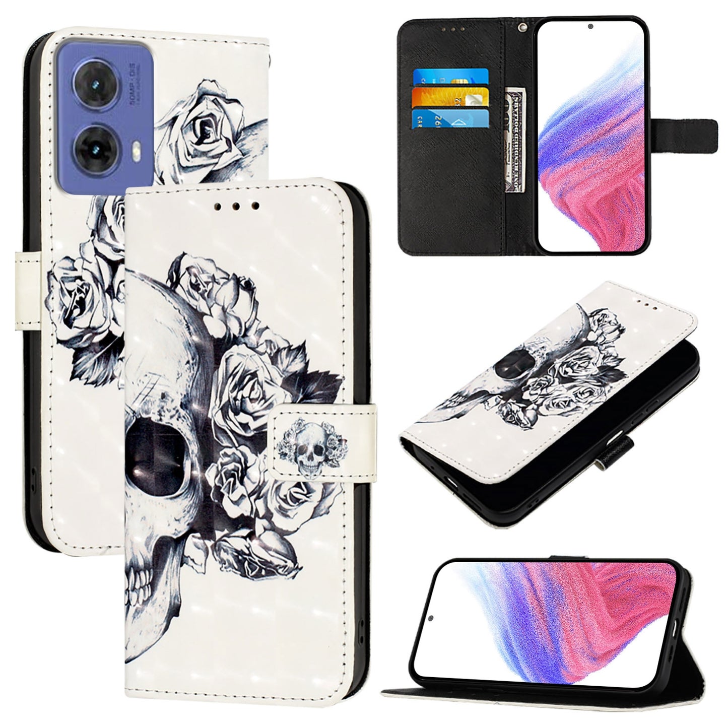 Motorola Moto G85 Leather Flip Phone Case with 3D Painted Design, Card Holder, Wallet & Stand Function - Durable Protection & Easy Access