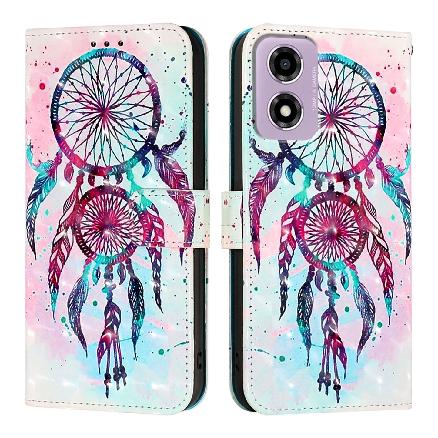 Motorola Moto E14 Leather Flip Phone Case with 3D Painted Design, Card Holder, Wallet & Stand Function - Durable Protection & Easy Access