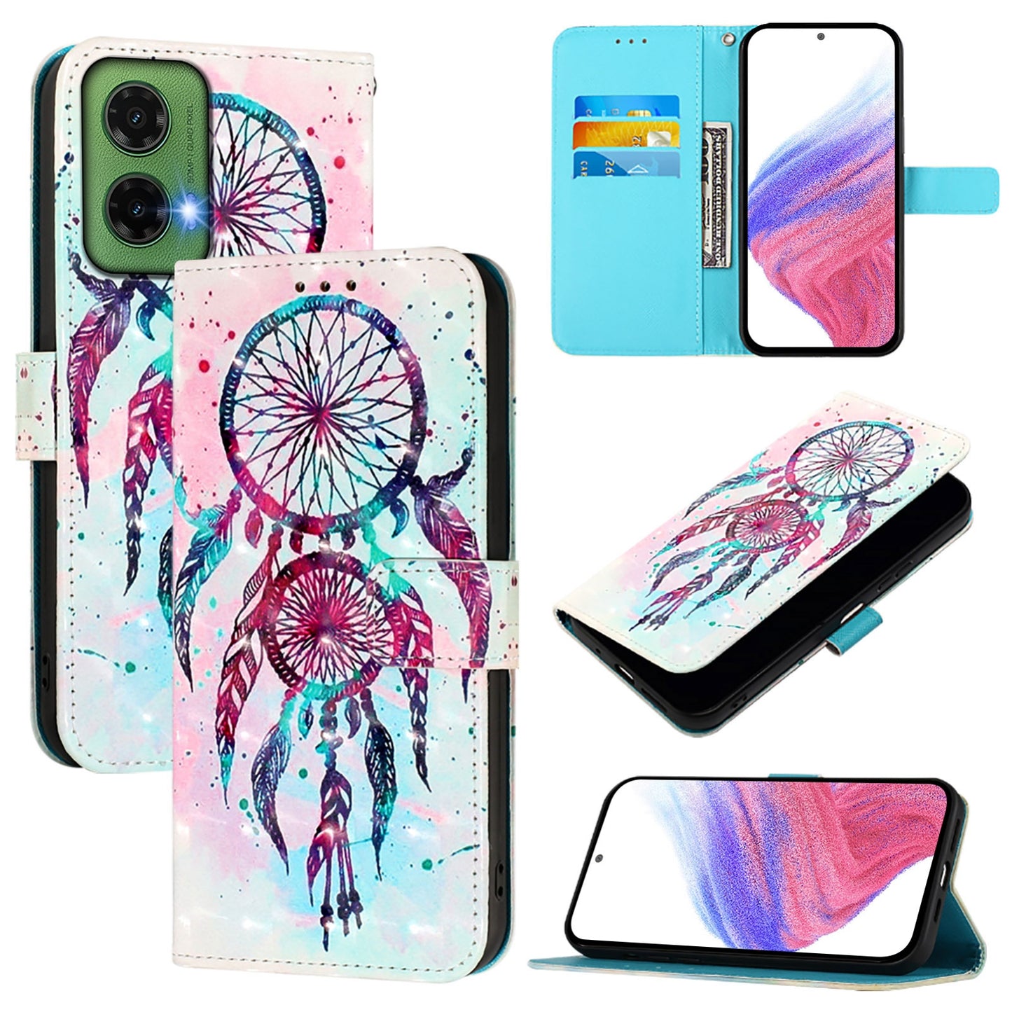 Motorola Moto G35 Leather Flip Phone Case with 3D Painted Design, Card Holder, Wallet & Stand Function - Durable Protection & Easy Access