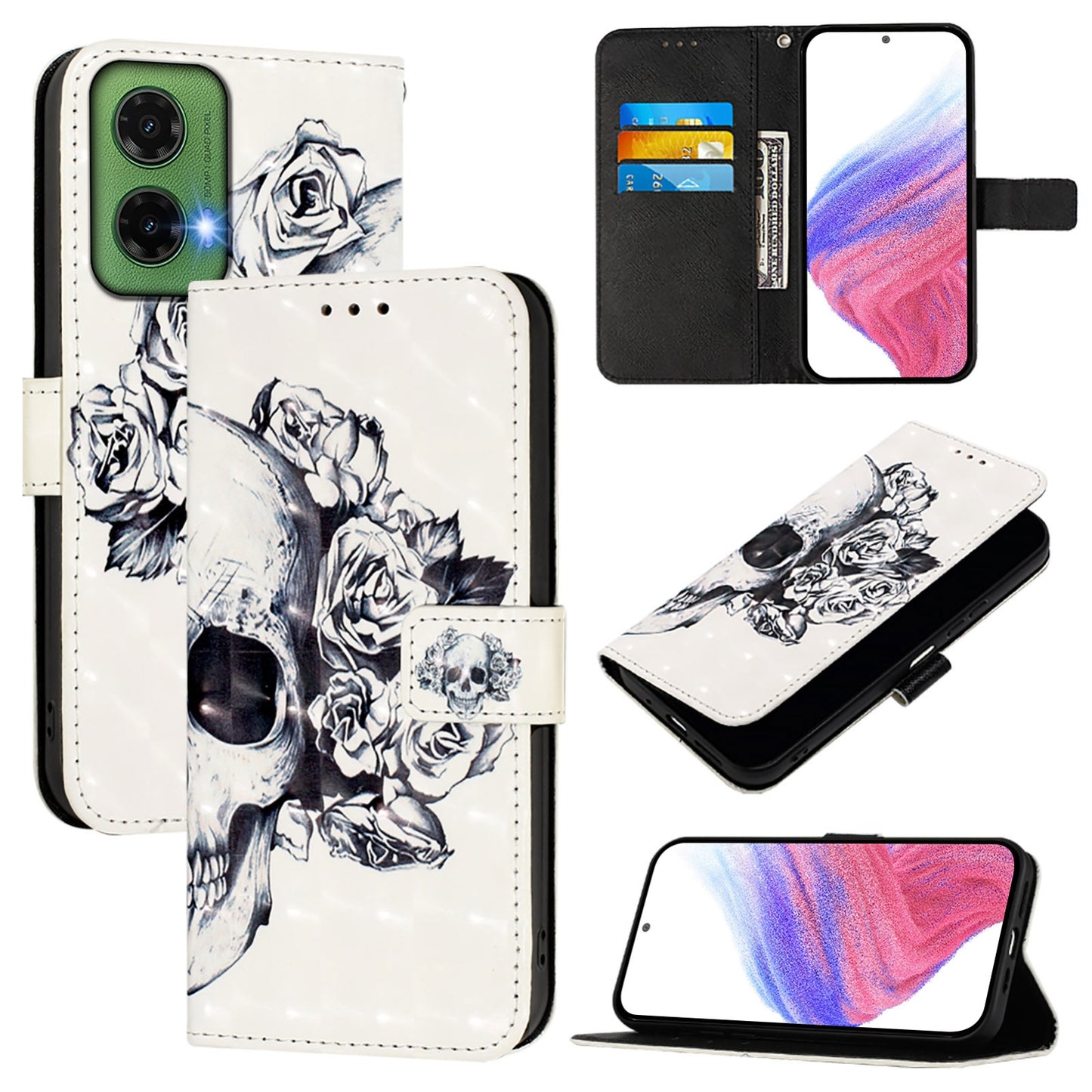 Motorola Moto G35 Leather Flip Phone Case with 3D Painted Design, Card Holder, Wallet & Stand Function - Durable Protection & Easy Access