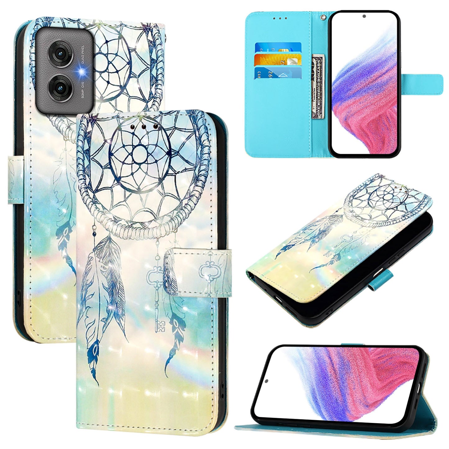 Motorola Moto G55 Leather Flip Phone Case with 3D Painted Design, Card Holder, Wallet & Stand Function - Durable Protection & Easy Access
