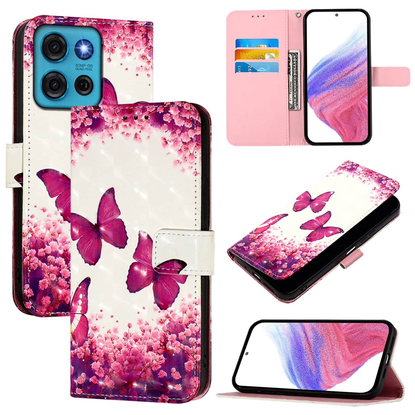 Motorola Moto G75 5G Leather Flip Phone Case with 3D Painted Design, Card Holder, Wallet & Stand Function - Durable Protection & Easy Access