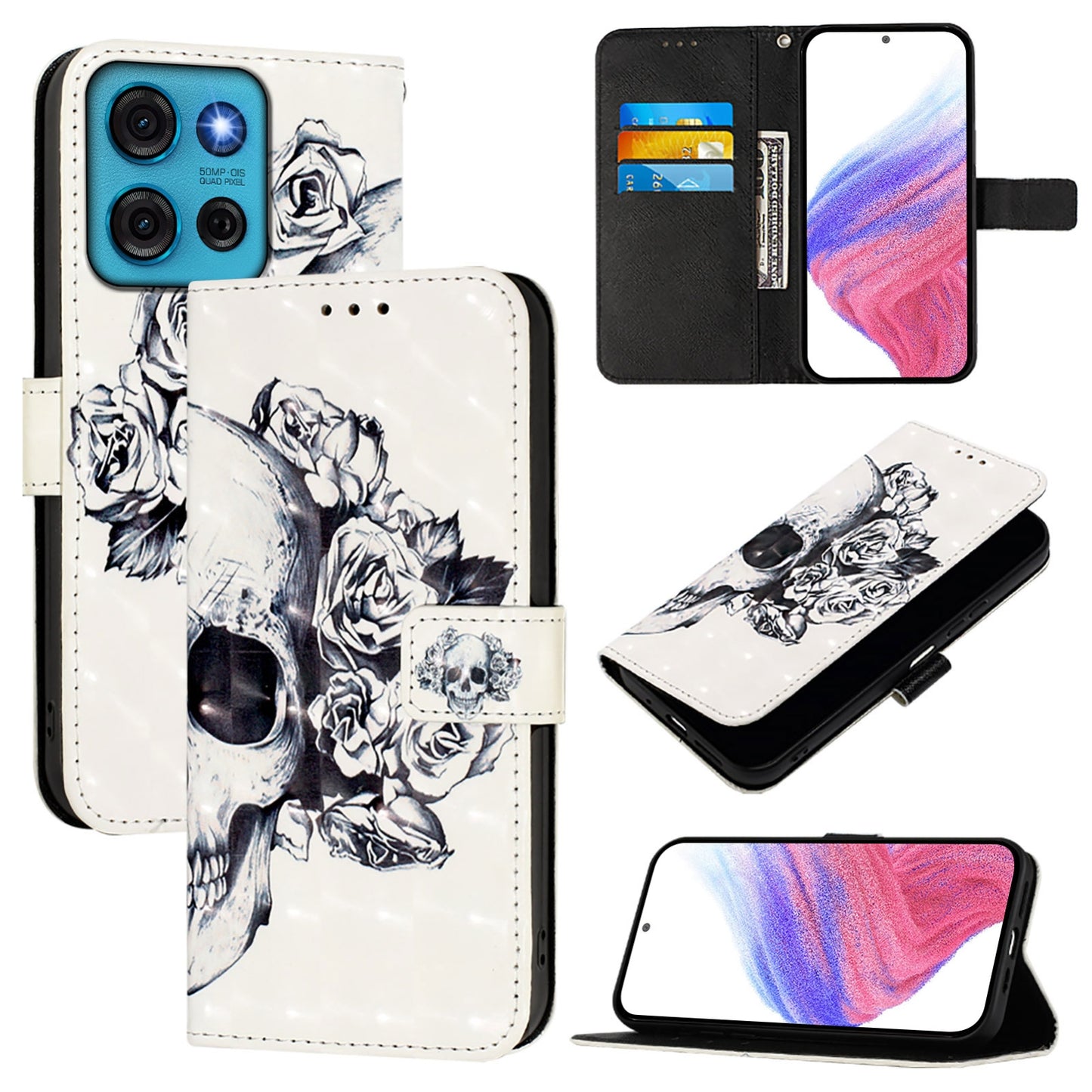 Motorola Moto G75 5G Leather Flip Phone Case with 3D Painted Design, Card Holder, Wallet & Stand Function - Durable Protection & Easy Access