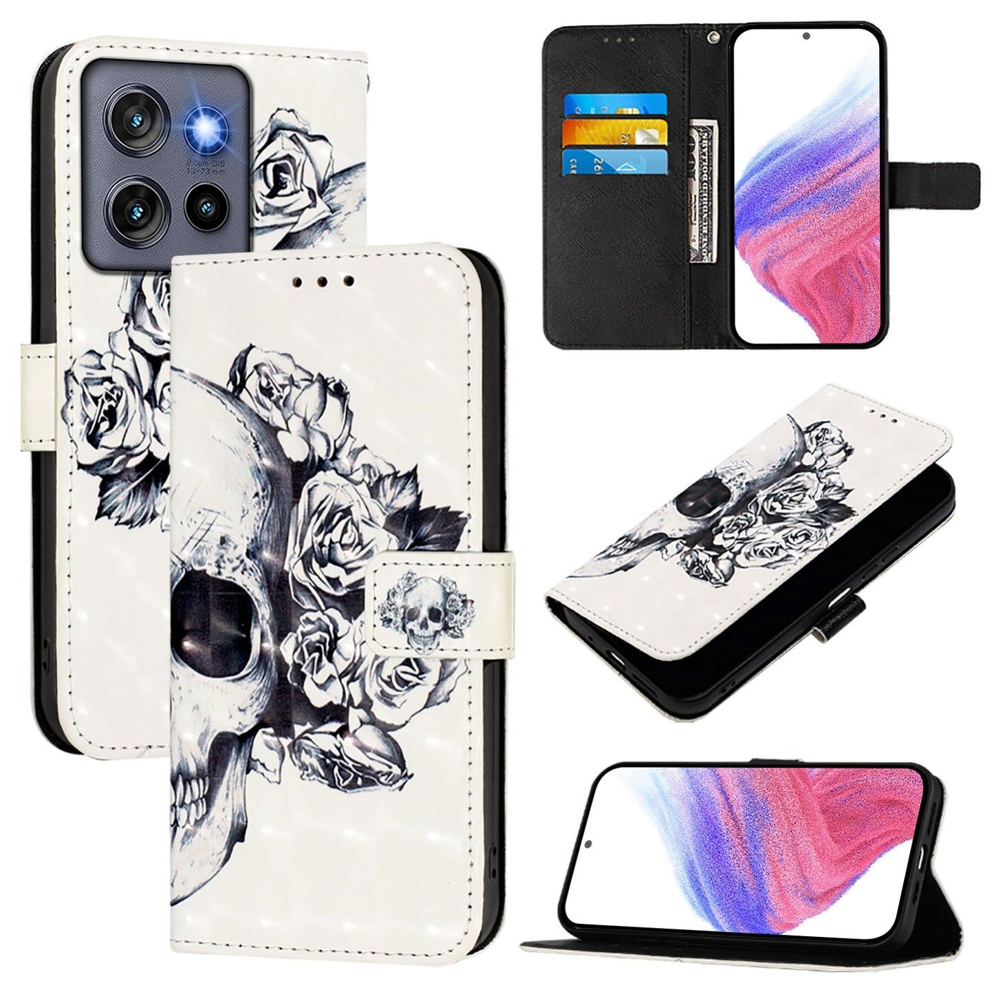 Motorola Edge 50 Neo Leather Flip Phone Case with 3D Painted Design, Card Holder, Wallet & Stand Function - Durable Protection & Easy Access
