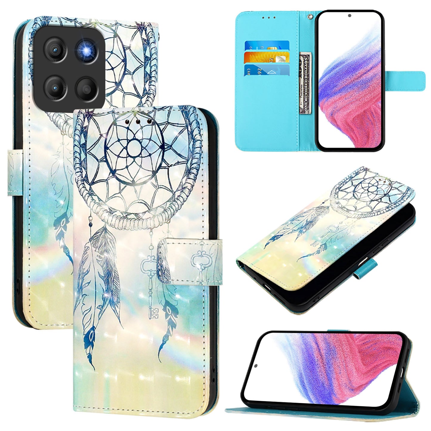 Motorola Moto G15 Leather Flip Phone Case with 3D Painted Design, Card Holder, Wallet & Stand Function - Durable Protection & Easy Access
