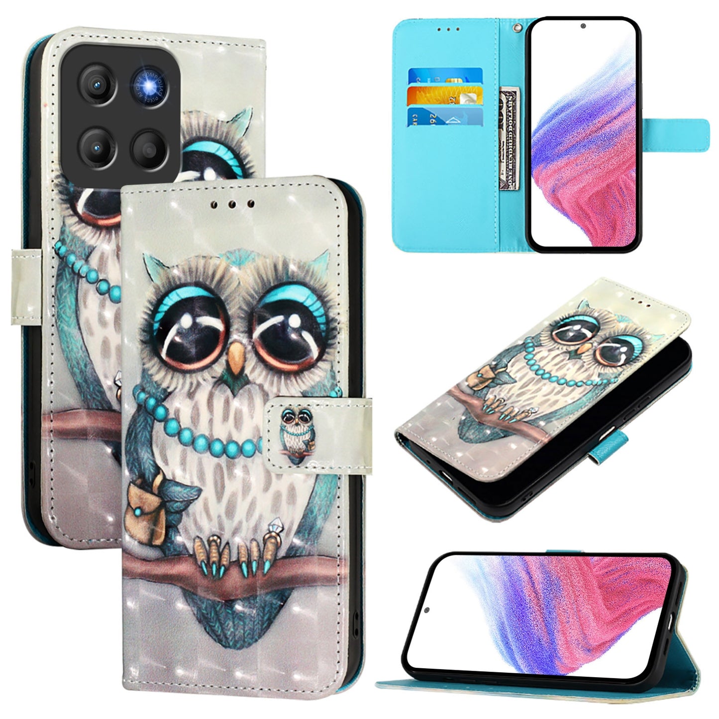 Motorola Moto G15 Leather Flip Phone Case with 3D Painted Design, Card Holder, Wallet & Stand Function - Durable Protection & Easy Access