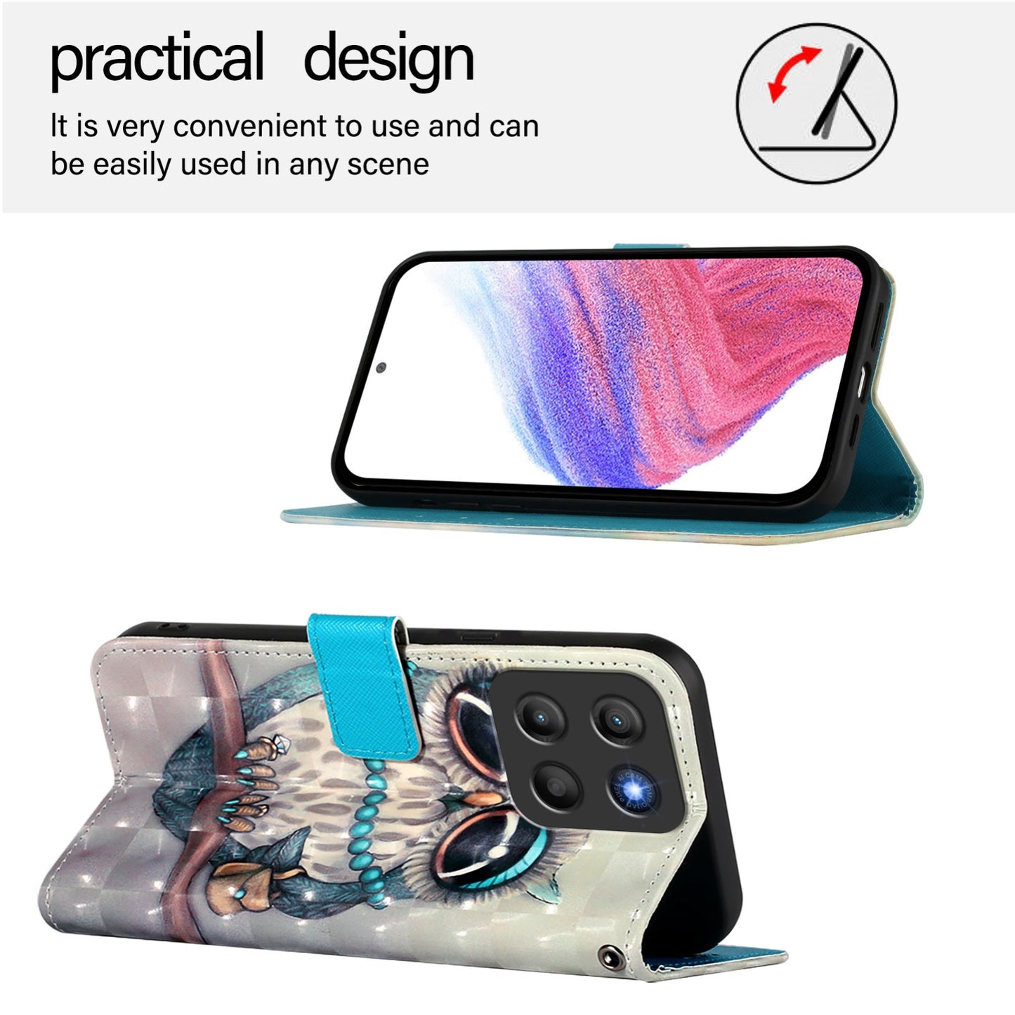 Motorola Moto G15 Leather Flip Phone Case with 3D Painted Design, Card Holder, Wallet & Stand Function - Durable Protection & Easy Access