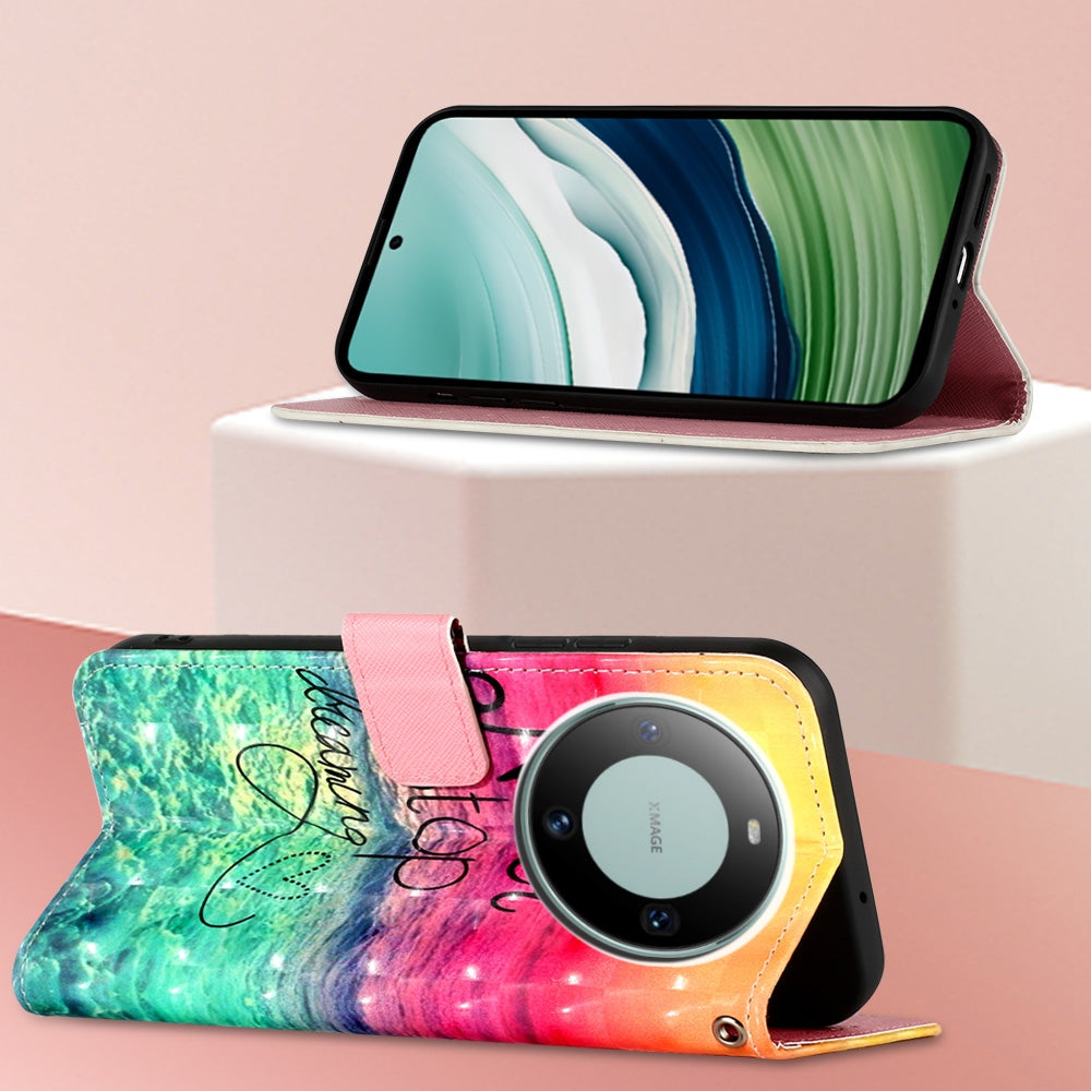 Huawei Mate 60 Leather Flip Phone Case with 3D Painted Design, Card Holder, Wallet & Stand Function - Durable Protection & Easy Access