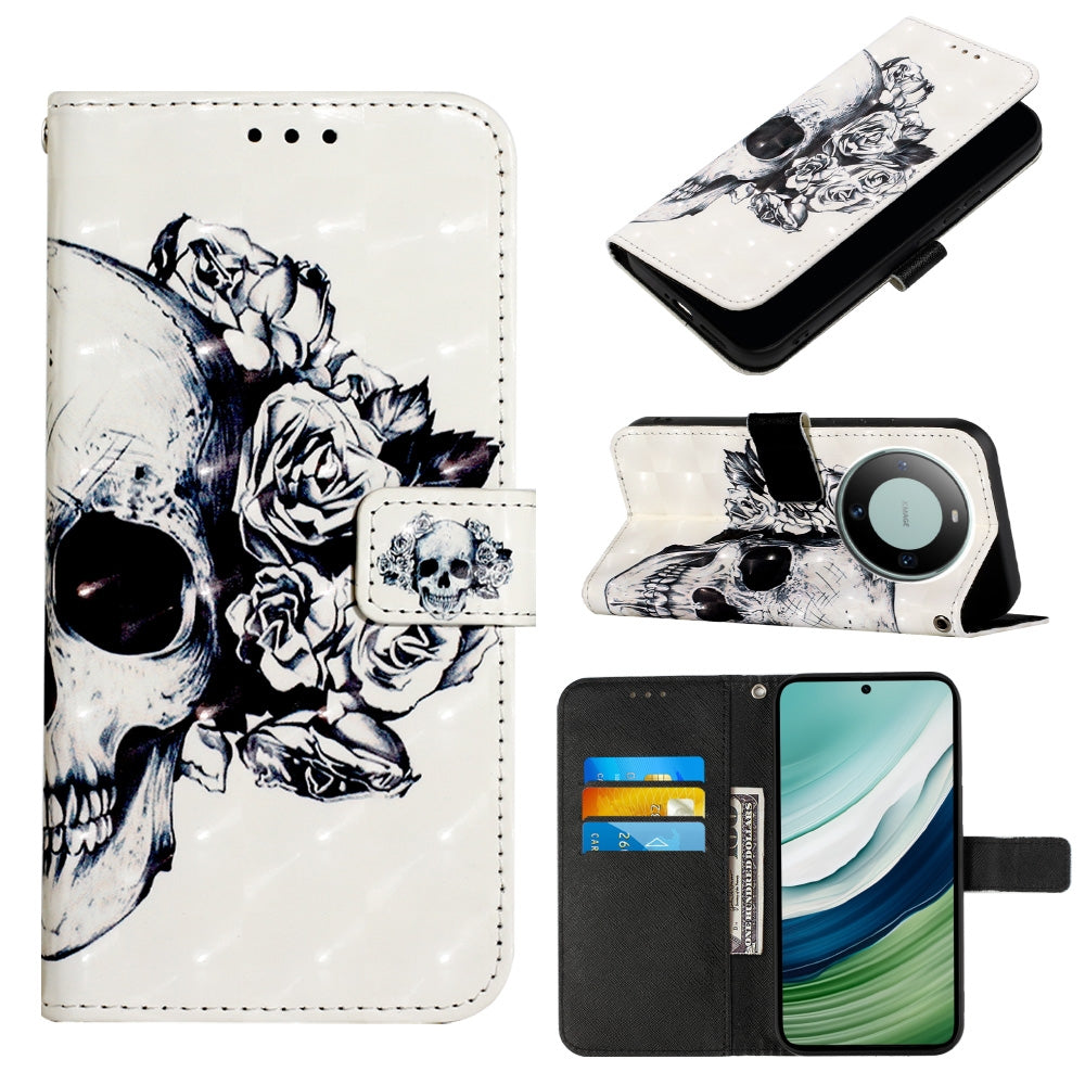 Huawei Mate 60 Leather Flip Phone Case with 3D Painted Design, Card Holder, Wallet & Stand Function - Durable Protection & Easy Access