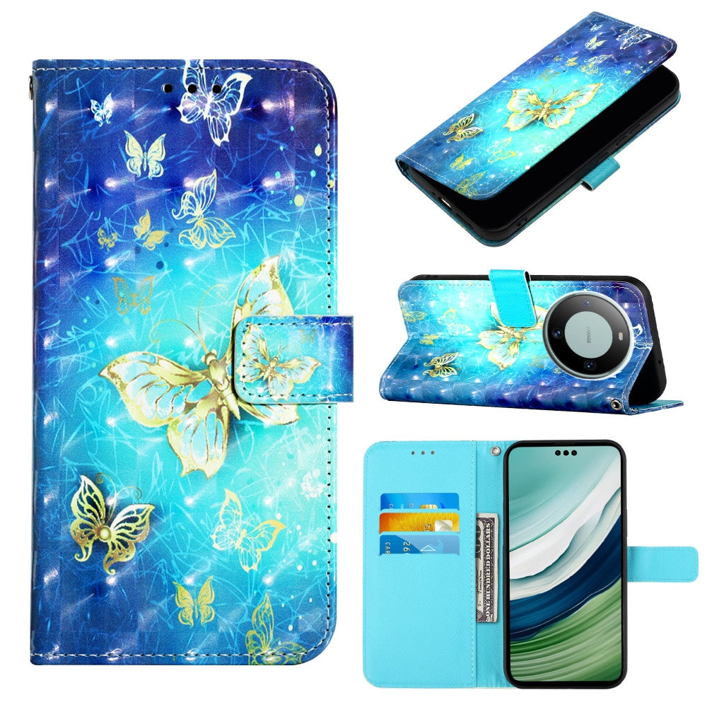 Huawei Mate 60 Pro Leather Flip Phone Case with 3D Painted Design, Card Holder, Wallet & Stand Function - Durable Protection & Easy Access