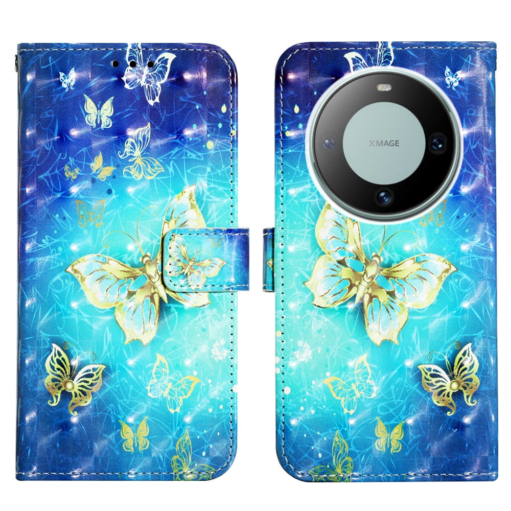 Huawei Mate 60 Pro Leather Flip Phone Case with 3D Painted Design, Card Holder, Wallet & Stand Function - Durable Protection & Easy Access