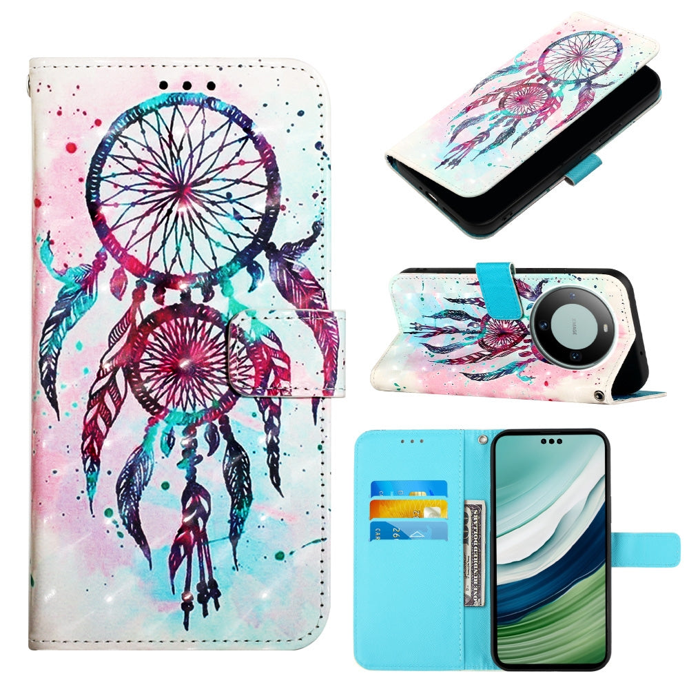 Huawei Mate 60 Pro Leather Flip Phone Case with 3D Painted Design, Card Holder, Wallet & Stand Function - Durable Protection & Easy Access