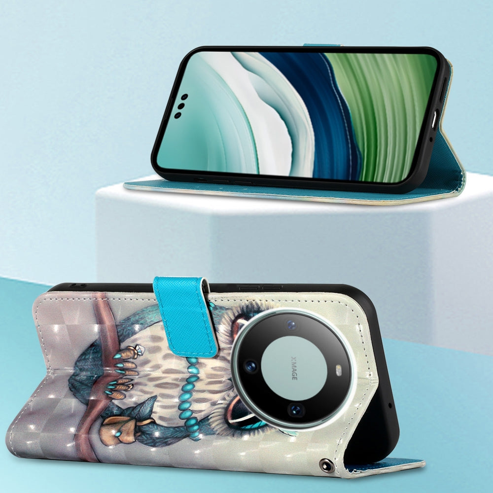 Huawei Mate 60 Pro Leather Flip Phone Case with 3D Painted Design, Card Holder, Wallet & Stand Function - Durable Protection & Easy Access