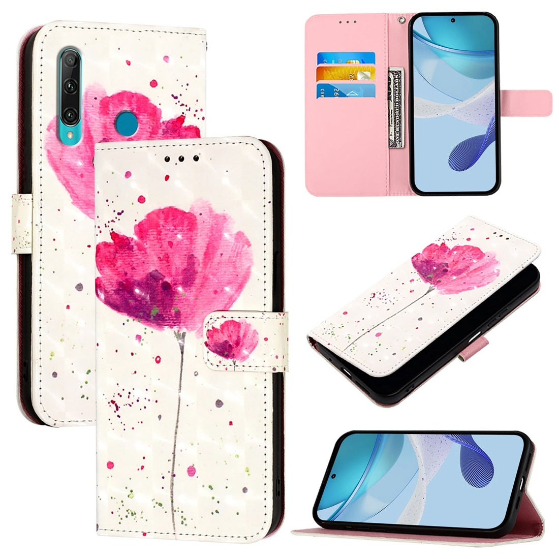 Huawei Enjoy 9s Leather Flip Phone Case with 3D Painted Design, Card Holder, Wallet & Stand Function - Durable Protection & Easy Access