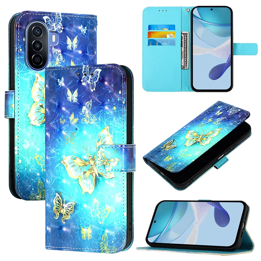 Huawei Nova Y70 Plus Leather Flip Phone Case with 3D Painted Design, Card Holder, Wallet & Stand Function - Durable Protection & Easy Access
