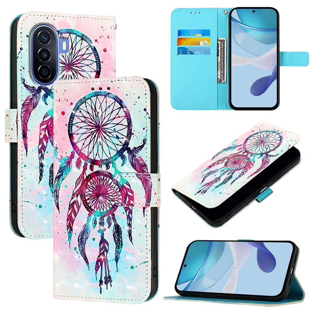 Huawei Enjoy 50 4G Leather Flip Phone Case with 3D Painted Design, Card Holder, Wallet & Stand Function - Durable Protection & Easy Access