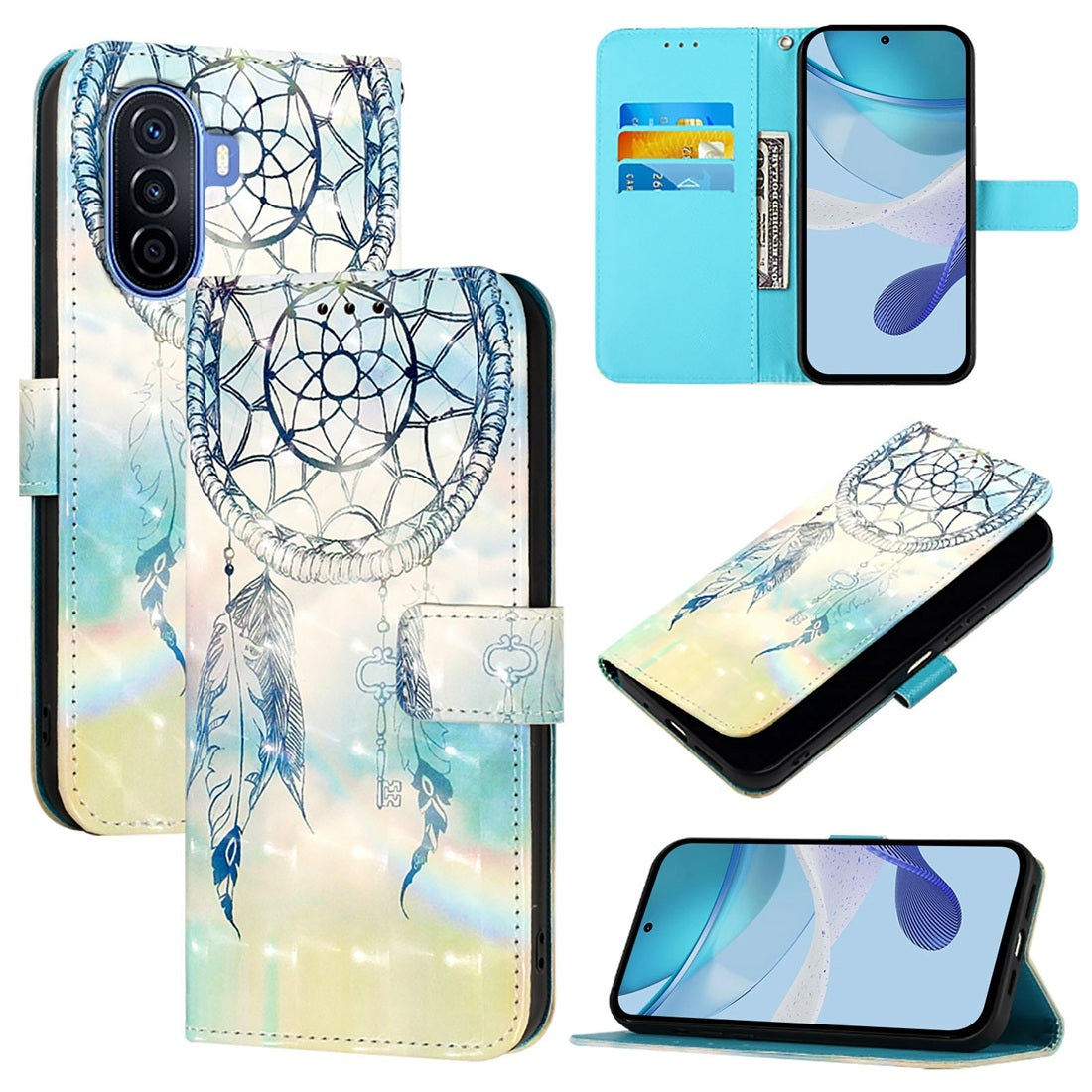 Huawei Nova Y70 Plus Leather Flip Phone Case with 3D Painted Design, Card Holder, Wallet & Stand Function - Durable Protection & Easy Access