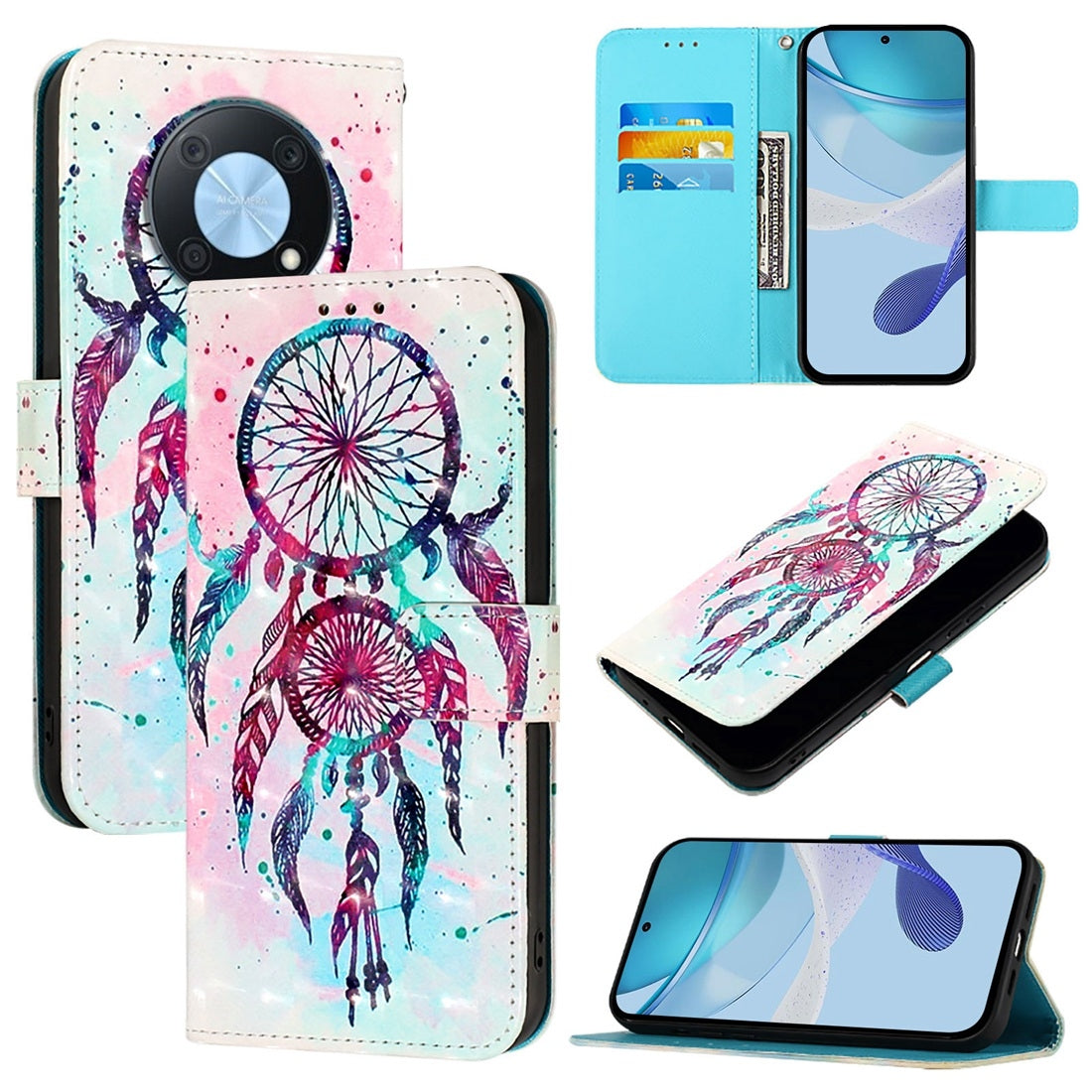 Huawei Enjoy 50 Pro 4G Leather Flip Phone Case with 3D Painted Design, Card Holder, Wallet & Stand Function - Durable Protection & Easy Access