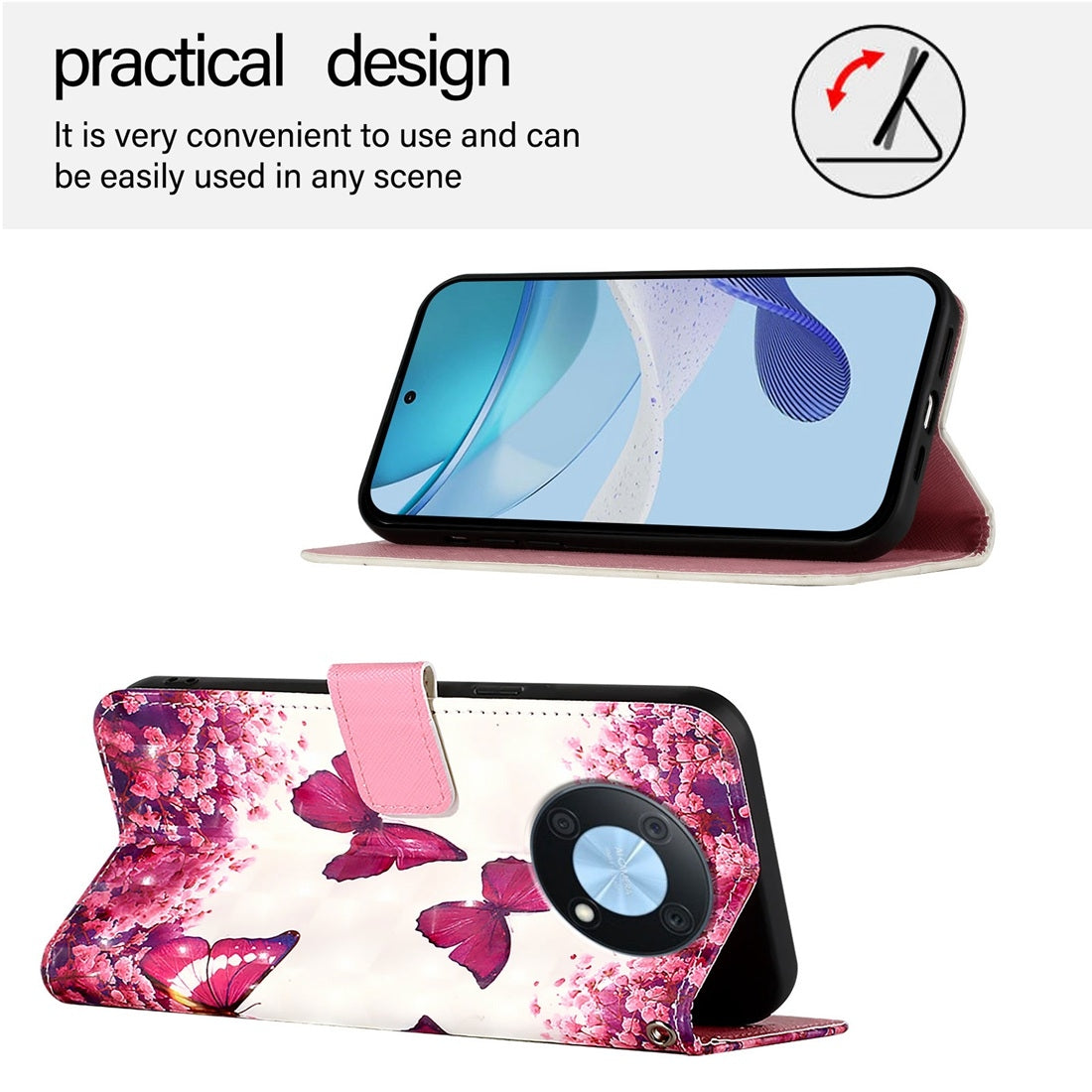Huawei Nova Y90 Leather Flip Phone Case with 3D Painted Design, Card Holder, Wallet & Stand Function - Durable Protection & Easy Access