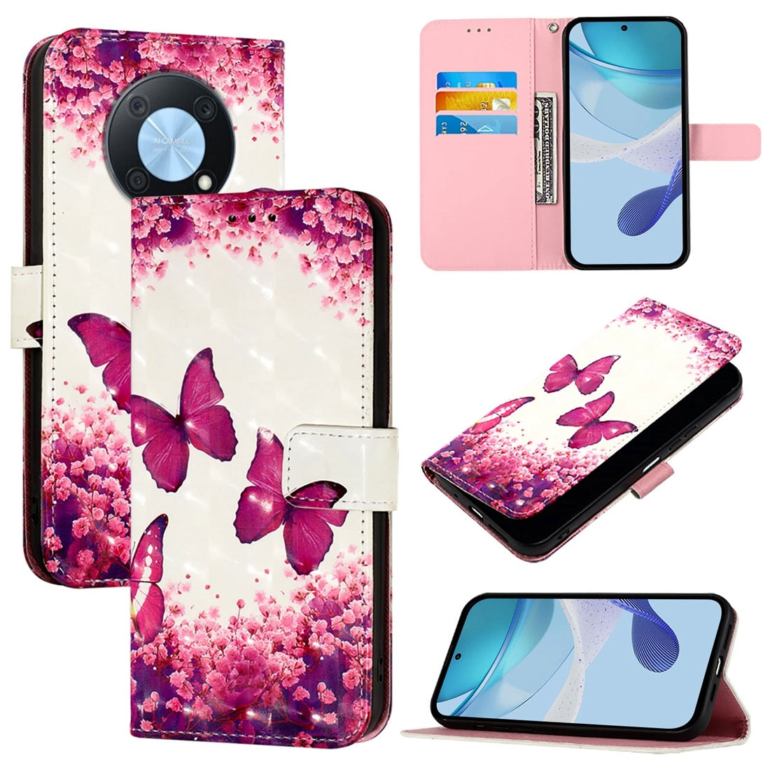 Huawei Nova Y90 Leather Flip Phone Case with 3D Painted Design, Card Holder, Wallet & Stand Function - Durable Protection & Easy Access