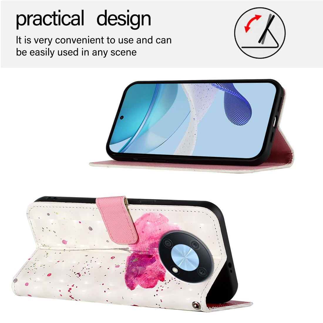 Huawei Enjoy 50 Pro 4G Leather Flip Phone Case with 3D Painted Design, Card Holder, Wallet & Stand Function - Durable Protection & Easy Access