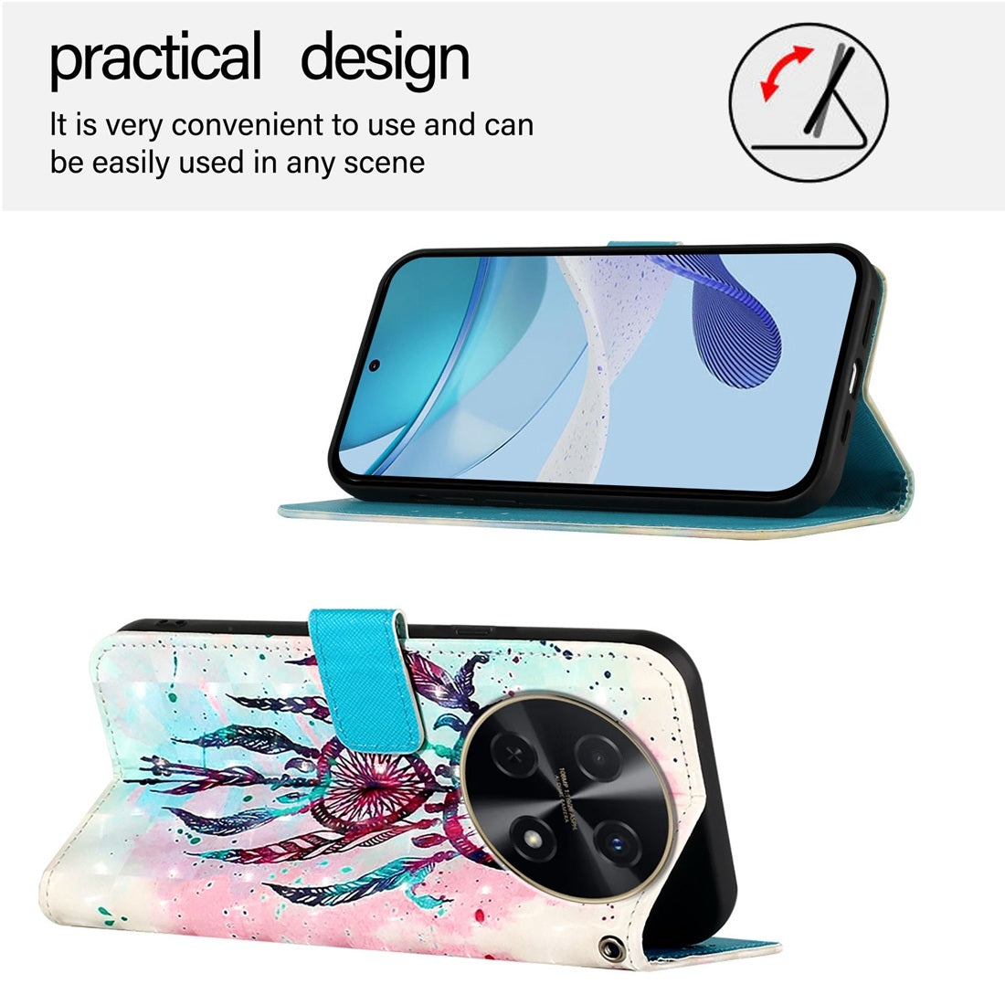 Huawei nova 12i Global Leather Flip Phone Case with 3D Painted Design, Card Holder, Wallet & Stand Function - Durable Protection & Easy Access
