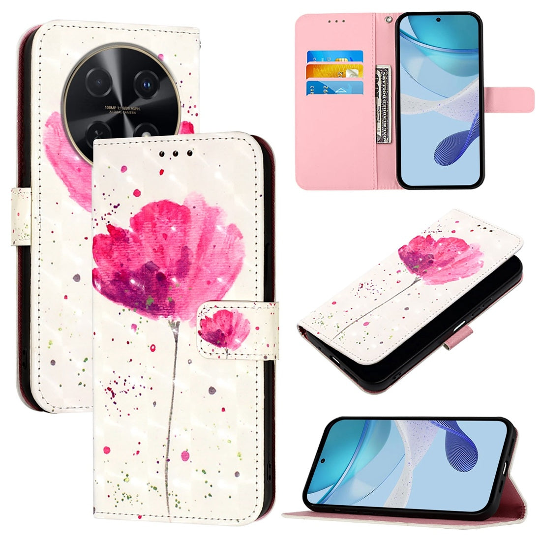 Huawei nova 12i Global Leather Flip Phone Case with 3D Painted Design, Card Holder, Wallet & Stand Function - Durable Protection & Easy Access